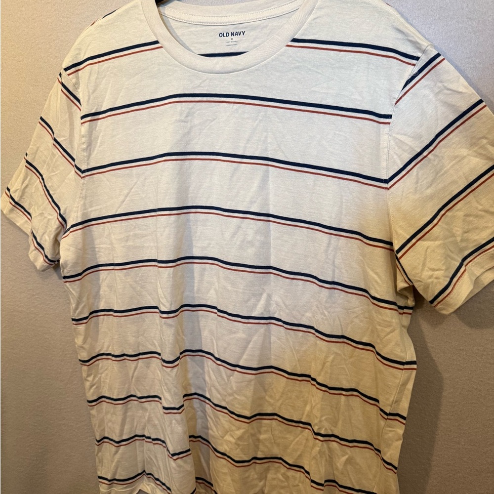 Old Navy Cream, Blue and Orange Striped Short Sleeve Tee